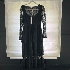 NSR Black Scoop Neck Bishop Sleeve lace dress